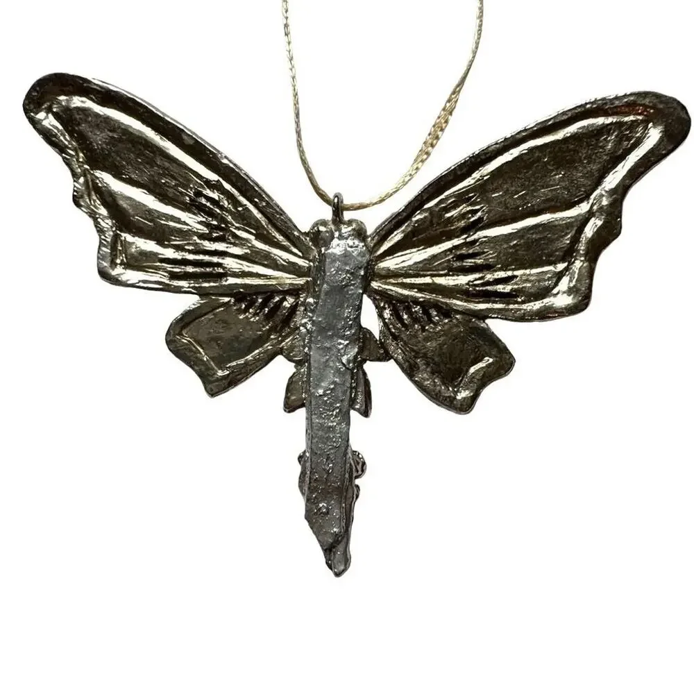 Vintage Silver Dragonfly Ornament with Filigree Work Jeweled Handmade